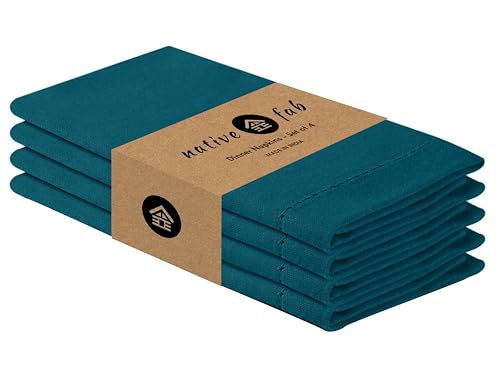 Native Fab Cloth Napkins Set of 4, 100% Cotton, Hemstitch Mitered Edges, Washable Fabric Napkins, 18x18 inch, Soft, Breathable, Reusable Hotel Quality Napkins for Events, Party, Dinner - Teal Green - color: Teal Green, size: 18" x 18" (Set of 4)