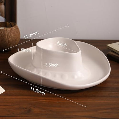 Chip and Dip Serving Set Bowl Cowboy Hat Chips and Salsa Serving Dish.10.6 x 11.6 x 3.5 in White - color: Pure white