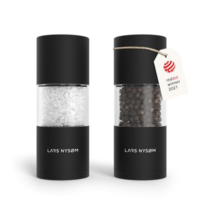 LARS NYSØM Salt and Pepper Grinder Set, Manual Salt and Pepper Mills with Adjustable Ceramic Grinder, Design Spice Shaker Set (Carbon Black) - color: Carbon Black