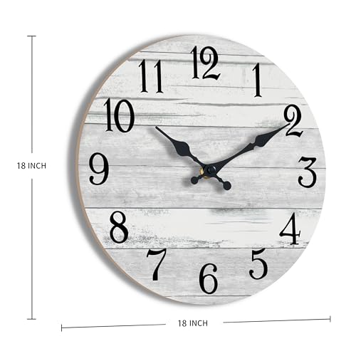 KECYET 18 Inch Wall Clock Battery Operated Gray White Silent Farmhouse | Round analog clock; large easy-read dial for bathroom, kitchen, bedroom & living room; 1 AA battery (not included) - color: Light Gray, size: 18"