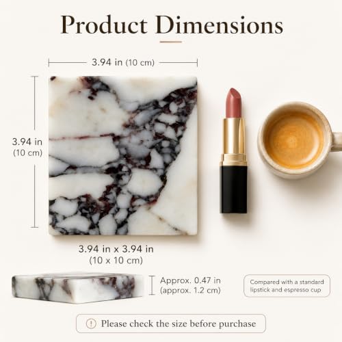 Calacatta Viola Marble Trinket Tray, 4-Inch Square Stone Coaster | Natural marble for rings, earrings, keys, candles and perfume; compact 4-inch square, flat rimless tray, one piece included. - color: Slap 10x10cm