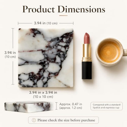 Calacatta Viola Marble Trinket Tray, 4-Inch Square Stone Coaster | Natural marble for rings, earrings, keys, candles and perfume; compact 4-inch square, flat rimless tray, one piece included. - color: Slap 10x10cm