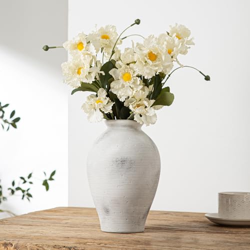 9 Inch White Ceramic Vase, Farmhouse Style Flower Vase for Table | Handcrafted Ceramic White Vase ,Vase Decor Pottery Vases for Home Decor Coffee Table, Shelf, Entryway, Living Room,Kitchen - color: D- 9"-vintage White