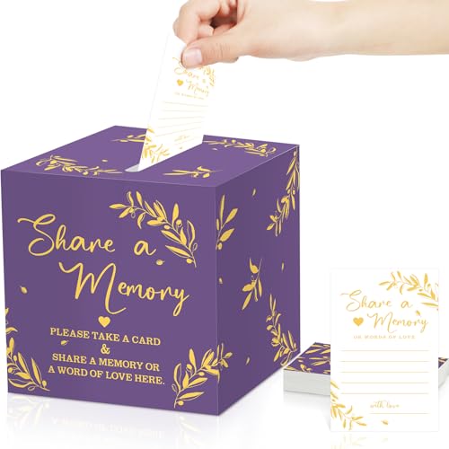 Pajean 50 Share a Memory Cards for Celebration of Life,Purple,Gold,Trendy - color: Purple Gold, style: Trendy