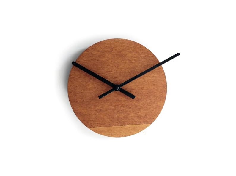 Modern Wood Wall Clock, Minimalist Round Silent Wall Clock, Natural Brown Wooden Clock with Black Hands for Living Room Bedroom Office Decor, 12 Inch