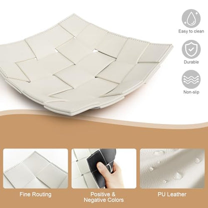 PU Leather Valet Tray for Men Women Key Holder Bowl for Entryway Table Bedside Nightstand Desk Tray for Wallet, Keys Men's Gift - Small, 7.1" D x 7.1" W x 2" H - color: Small White