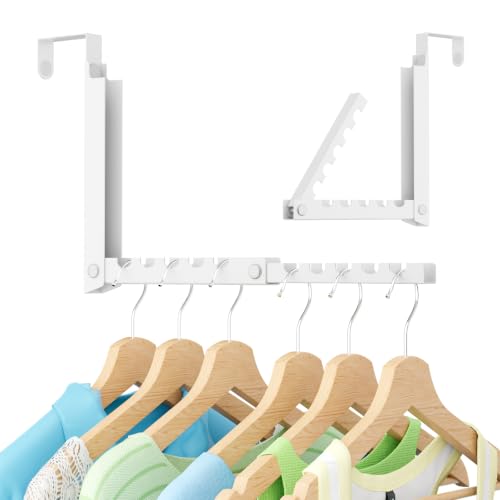 Over The Door Clothes Hanger,Foldable Over The Door Storage Hooks with 10 Ridges,Space Saving Clothes Drying Rack for Dorm Laundry Room Bathroom Closets - color: White-1(M3)