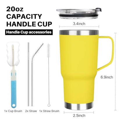 20 oz Tumbler with Handle, Stainless Steel Insulated Tumbler with Lid and Straw, Double Wall Vacuum Coffee Mug Tumbler, Insulated Coffee Thermal Cup for Cold and Hot (Yellow, 20 Ounces) - color: Yellow, size: 20 Ounces