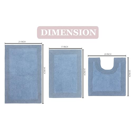 Home Weavers Luxury Collection 100% Cotton Reversible Bathroom Rugs Set, Washable Rug, Extra Soft and Absorbent Bath Rug, Kitchen Mat, 3 Piece Set with Contour, Blue - color: Blue, size: 3 Piece Set with Contour