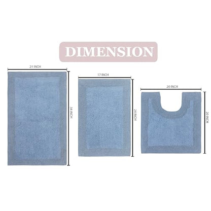 Home Weavers Luxury Collection 100% Cotton Reversible Bathroom Rugs Set, Washable Rug, Extra Soft and Absorbent Bath Rug, Kitchen Mat, 3 Piece Set with Contour, Blue - color: Blue, size: 3 Piece Set with Contour