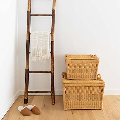The Basket Lady Lift-Off Lid Wicker Storage Basket, M, Sandstone | Outside: 20" L x 15" W x 14" H | Inside: 17.5"L x 12"W x 11"H - Handcrafted by artisans from natural rattan - color: Sandstone, size: Medium
