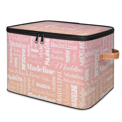 Custom Name Storage Basket, Personalized Keepsake Box, Pink Orange | Foldable Fabric Gradient Large Memory Bin with Handle Lid Lightweight Waterproof Dustproof, 14"L x 10.2"W x 10.4"H - color: Option 21