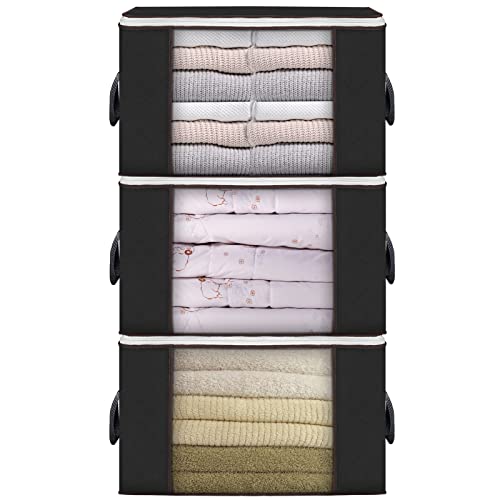 90L Large Storage Bags, 3 Pack Clothes Storage Bins Closet Organizers | Foldable Storage Containers, with Reinforced Handle, for Clothing, Blanket, Comforters, Bed Sheets, Pillows and Toys - color: Black, size: 3 Pack