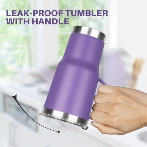 20 oz Tumbler with Handle, Stainless Steel Insulated Tumbler with Lid and Straw, Double Wall Vacuum Coffee Mug Tumbler, Insulated Coffee Thermal Cup for Cold and Hot (Purple) - color: Purple, size: 20 Ounces