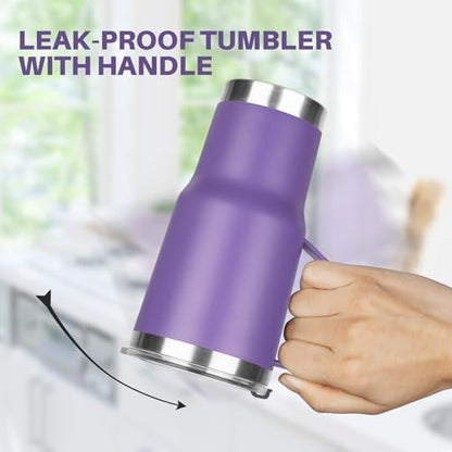 20 oz Tumbler with Handle, Stainless Steel Insulated Tumbler with Lid and Straw, Double Wall Vacuum Coffee Mug Tumbler, Insulated Coffee Thermal Cup for Cold and Hot (Purple) - color: Purple, size: 20 Ounces