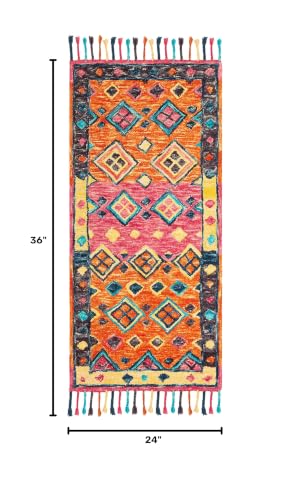 SAFAVIEH Aspen Collection Accent Rug - 2' x 3', Orange & Fuchsia, Handmade Boho Braided Tassel Wool, Ideal for High Traffic Areas in Entryway, Living Room, Bedroom (APN138A) - size: 2' x 3' (Rectangular)