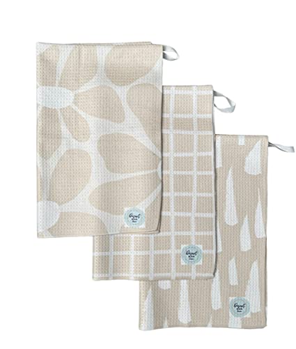 Kitchen Towels, Dish Towels for Kitchen, 3 Pc Kitchen Towel Set | Microfiber Waffle Towels, 16 x 26 inches, with Hanging Loops, Reusable Tea Towels, Cute Kitchen Towels - 3 Pack - color: Tan