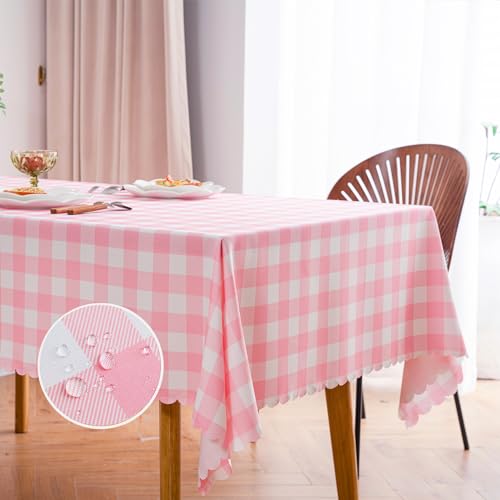 MANGATA CASA Pink Gingham Tablecloth for Rectangle Tables- Checkered Table Cloth Waterproof Kitchen & Table Linens-Polyester Buffalo Plaid Wrinkle Free Table Cover(Baby Pink 60x84in) - color: Baby Pink, size: 84" x 60" (Rectangular)