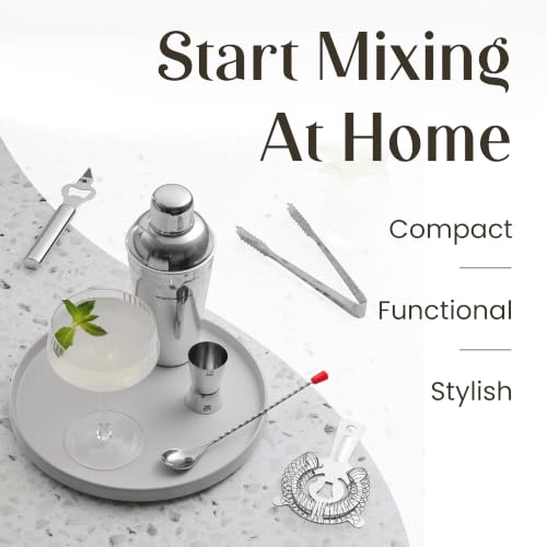 Cocktail Shaker Set - Bartender Kit with Pine Stand | Leak-Proof Design | Includes Martini Shaker, Jigger, Strainer, Spoon, Tongs | Perfect Bar Tools Gift for Home Mixology (Silver) - color: Silver / Light Stand, size: 8 Pieces
