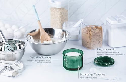KooK Glass Salt Cellar, with Lid, Embossed Pressed Glass, Clear Storage Container, for Coffee, Sugar, Spices and Candies, 10 oz (Emerald Green) - color: Emerald Green