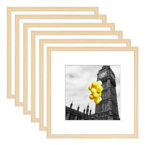 12x12 Picture Frame Set of 6, Display Pictures 8x8 with Mat or 12x12 Without Mat, Tabletop Display and Wall Hanging Photo Frame, Gallery Wall Frame Set, Natural - color: Natural, size: 12x12