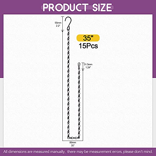 Swpeet 15Pcs Black 35 Inch Garden Plant Hangers Hanging Chain with Hooks Clips, Garden Plant Hangers Hanging Basket Chains for Decorative - size: 35 Inch