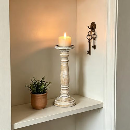 Hosley Farmhouse Wood Pillar Candle Holders Set of 2 – 12” Distressed Finish Tall Candlesticks for Table Centerpieces, Living Room, Wedding & Rustic Home Décor - size: 12 inch high x 2 Count