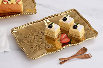 Pampa Bay Titanium-Plated Porcelain Medium Platter, 14.3 x 8 Inch, Gold Tone, Oven, Freezer, Dishwasher Safe