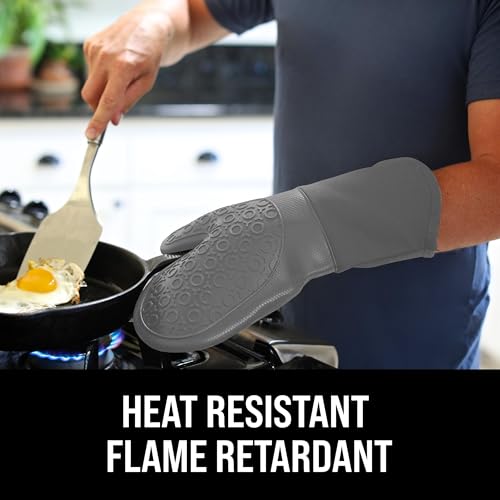 BPA-Free Soft Silicone Oven Mitts - Ultra Heat Resistant Oven Mitts with Thick Cotton Liner - Long Slip Resistant Pot Holders, Flexible Oven Gloves - Gray 13.7" - color: Gray, size: 2-Piece 13.7" Oven Mitts