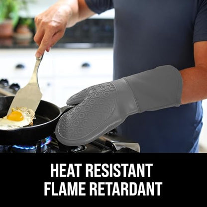 BPA-Free Soft Silicone Oven Mitts - Ultra Heat Resistant Oven Mitts with Thick Cotton Liner - Long Slip Resistant Pot Holders, Flexible Oven Gloves - Gray 13.7" - color: Gray, size: 2-Piece 13.7" Oven Mitts