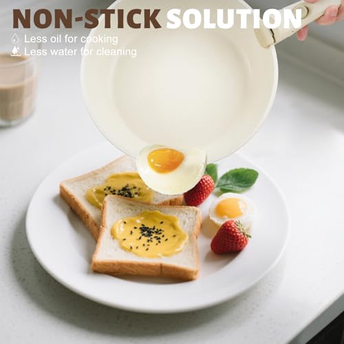 Numola 10 pcs Pots and Pan Set Non Stick with Detachable Handle, White | Non Stick, Detachable, Stackable, Dishwasher ＆ Oven Safe