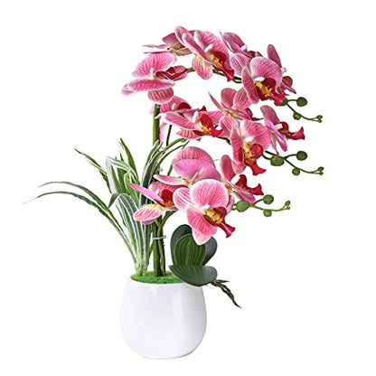 W&W Artificial Orchid Plants and Flowers with Vase, Fake Faux Orchid in Ceramic Pot,19”, Pink - color: Pink 01