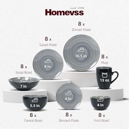 Stoneware Sonoma 56pc Dinnerware Set, Black + Speckled Spin Wash Grey - color: Gray