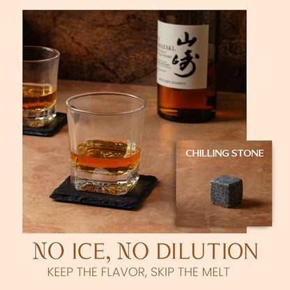 Mixology & Craft Whiskey Stones Gift Set – Includes Two 10oz Crystal Whiskey Glasses, 8 Granite Chilling Rocks, Slate Coasters, Metal Tongs, Cocktail Recipe Cards, Elegant Wooden Storage Box - size: Dark Latch Crate