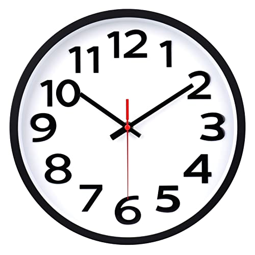 Wall Clock 12 Inch Silent Non-Ticking Big Numbers Easy to Read Wall Clocks Decorative for Office School Bedroom Home - color: Black