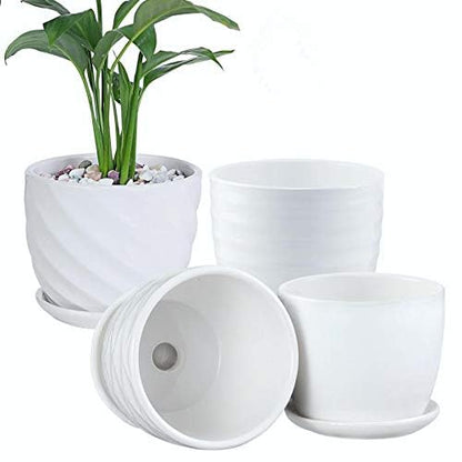 sietpoek 4.7” Ceramic Plant Pots with Drainage and Saucer 4PCs White | White Ceramic Flower Pots with Drainage Hole and Saucer, Decorative Planter for Indoor Outdoor Garden Plants Succulen - size: 4.7 Inch