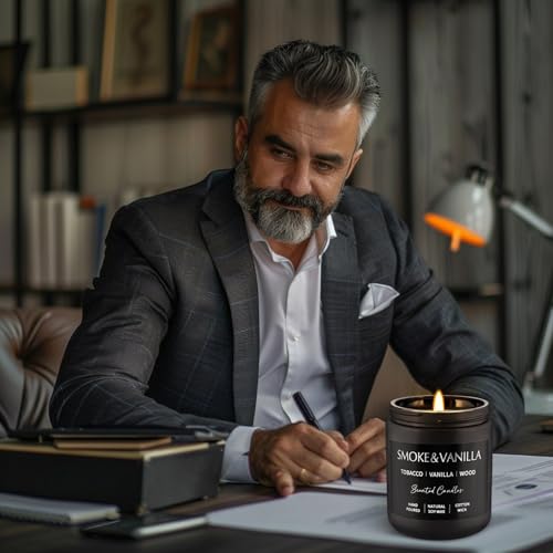 WPONSZU 4Psc Scented Candles Set,7oz Gifts for Men Aromatherapy,Soy Candle of Smokeless - Leather & Smoke, Vanilla Oakmoss, Lavender - Relaxing Fragrance for Home, Office, Yoga(Black) - color: 4Pack-Black