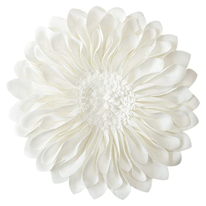 JWH 3D Flower Throw Pillow Covers Decorative Aesthetic Sunflower Accent Pillow Cases Handmade Pillowcase Round Cushion for Car Bedroom Bed Couch Chair with Insert 12 Inch White