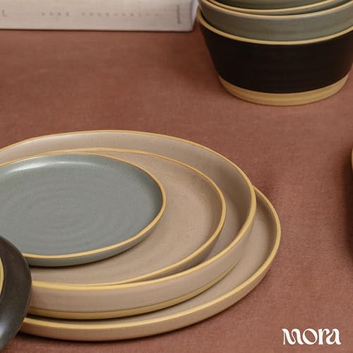MORA Medium Plates Set of 4, 8.5 inch Ceramic Pottery Salad Plates - Microwave, Oven and Dishwasher Safe - Dusk - color: Dusk