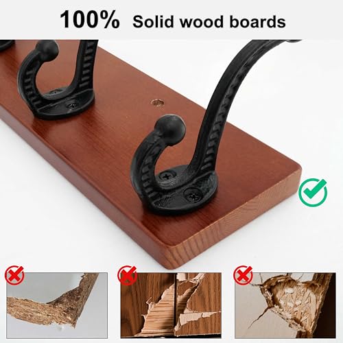 WEBI Rustic Coat Rack Wall Mount,5 Cast Iron Coat Hooks Wall Mounted,Heavy Duty Wood Wall Coat Hanger Hooks for Hanging Coats,Jacket,Clothes,Backpack,Farmhouse,Cherry - color: Cherry, size: 17 Inch