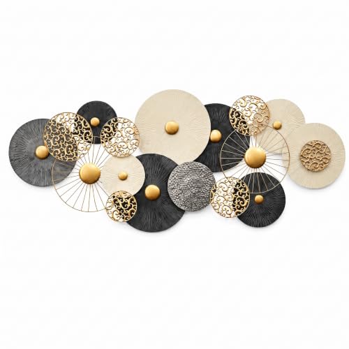 HAVFIFK Large Metal Wall Art Decor for Living Room,3D Geometric Disc Design | Easy to Install,Horizontal or Vertical Hang,Wall Sculptures for Bedroom Office Dining Room Entryway Above Couch Home Decor - color: Black Small