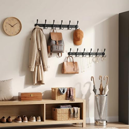 YUNISS Coat Rack Wall Mounted，6 Tri Stainless Steel Coat Hook for Coat Hat Robes Towel in Mudroom Entryway (Black, 2 Pack 6) - color: Black, size: 2 Pack 6
