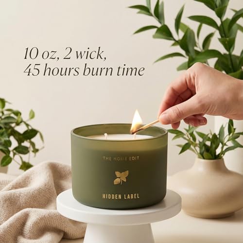 Hidden Label Basil Lime Mandarin Soy Candle, 10oz 2-Wick, 45H Kitchen Fresh | Herbal Citrus Aromatherapy | Non-Toxic Vegan Phthalate-Free | Even Melt No Tunneling | Sage Frosted Reusable Gift Jar - color: Basil Lime Mandarin
