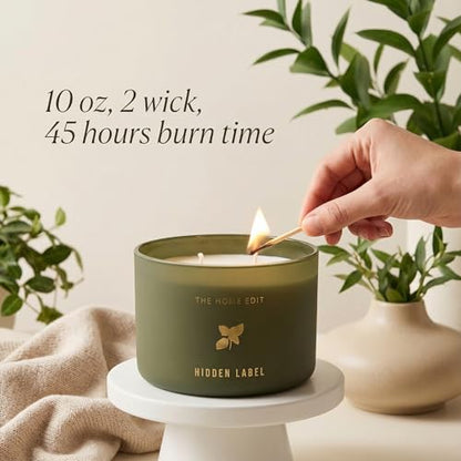 Hidden Label Basil Lime Mandarin Soy Candle, 10oz 2-Wick, 45H Kitchen Fresh | Herbal Citrus Aromatherapy | Non-Toxic Vegan Phthalate-Free | Even Melt No Tunneling | Sage Frosted Reusable Gift Jar - color: Basil Lime Mandarin