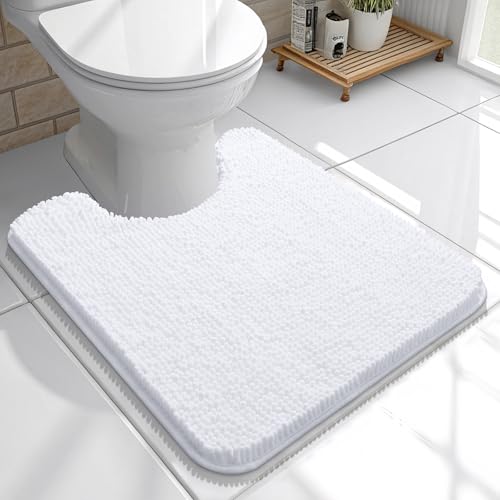 OLANLY Toilet Rugs U-Shaped 20x20, Soft Absorbent Chenille Contour Rugs | White, Quick-Drying Rubber Backing, Machine Washable Non-Slip Shaggy Bathroom Mat for Toilet, Home Decor Accessories - color: White, size: 20" X 20" Contour Rug