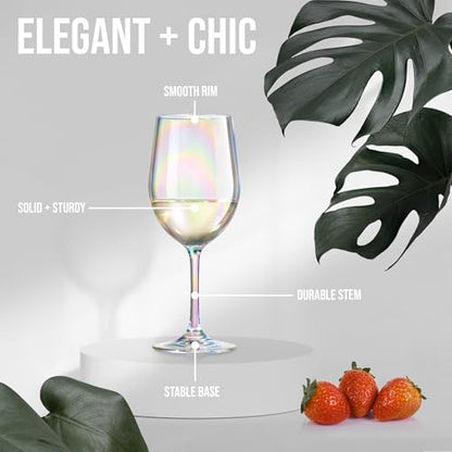 Red Co. Set of 6 Classic Clear Acrylic 12 Fl Oz Outdoor Wine Goblets with Iridescent Finish - color: Iridescent Clear