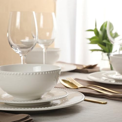Gibson Home Caviara Plates and Bowls Set, 12-Piece Dinnerware Set, White Round Beaded Rim Ceramic Dish Set, Dinner Plates, Salad Plates & Cereal Bowls - color: White (Caviara)