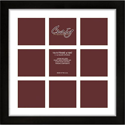 Craig Frames 1WB3BK 14 by 14-Inch Black Picture Frame, Single White Collage Mat with 9-4 by 4-Inch Openings - color: 500141401C48A 4x6 2-Opening - 1" Border