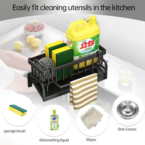 Sponge Holder for Kitchen Sink Organizer Caddy with Auto Drain Tray Plastic - color: Carbon Steel