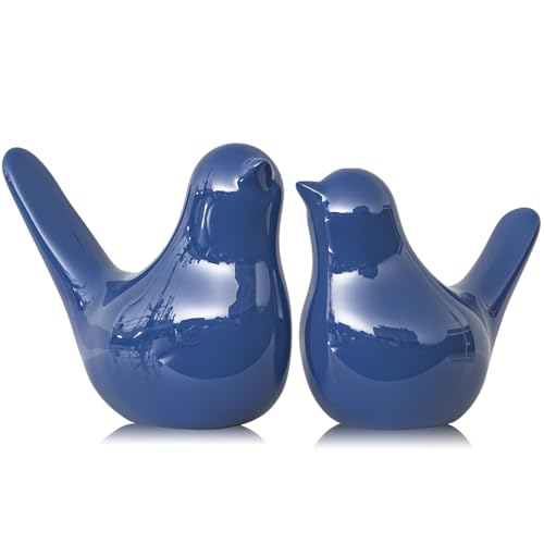 XMGZQ Small Ceramic Bird Statue and Sculpture for Home Decor Accents,Modern Animal Ornaments for Living Room,Bedroom,Coffee Table Centerpiece,Bookshelf,Cabinets,Cute Knick Knacks for Shelves (Blue) - color: Blue